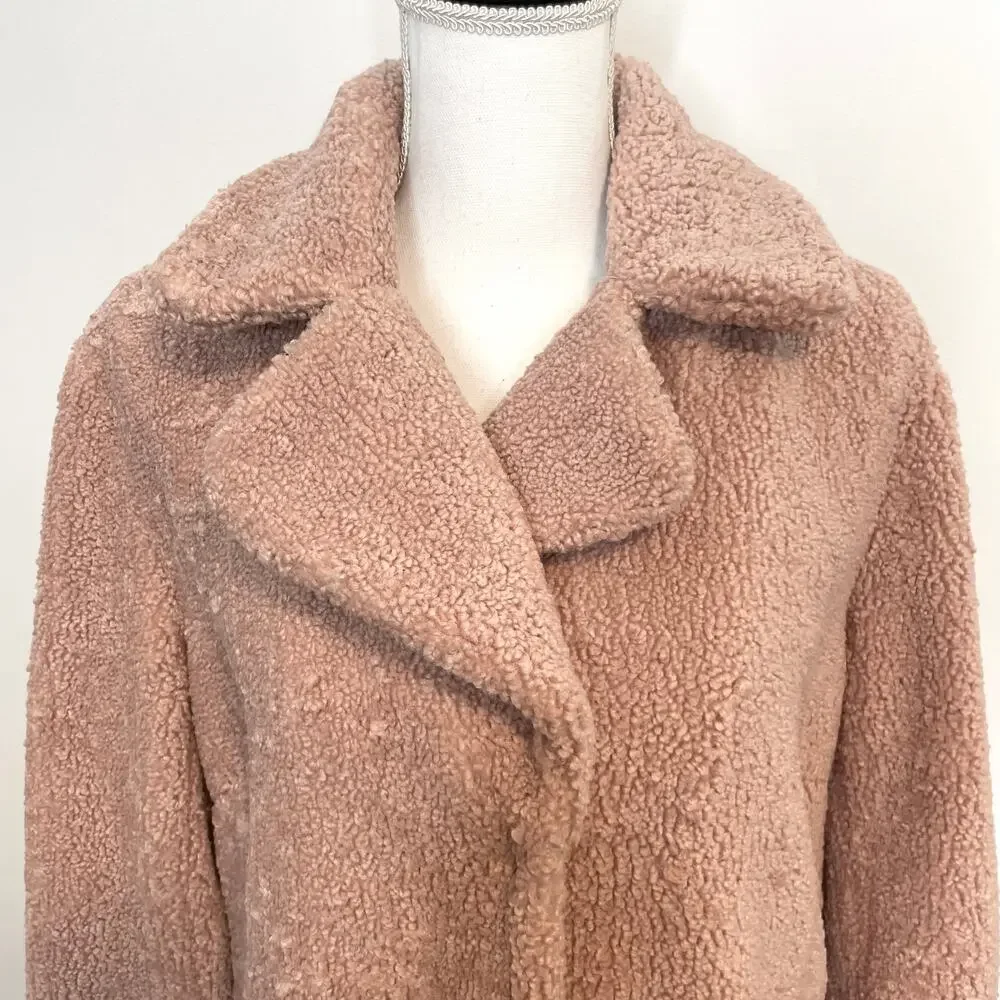 Rachel Zoe Boucle Teddy Coat In Blush Pink Size Large - Picture 3 of 9